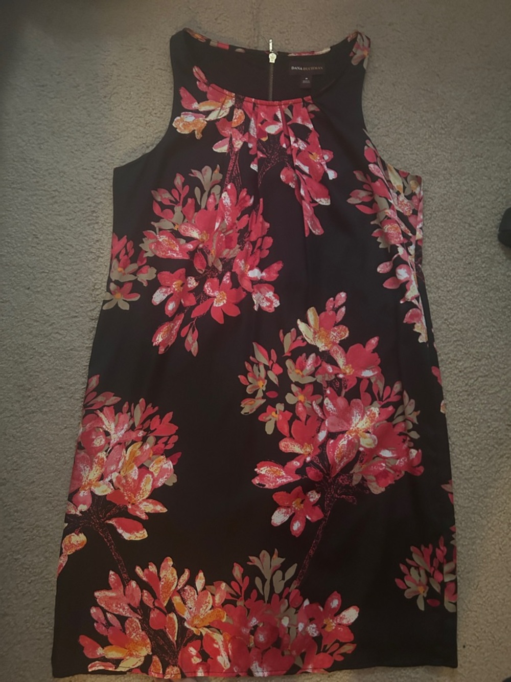 Dana Buchman Black Mini Dress with Pink & Coral Floral Print